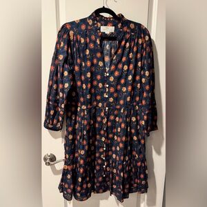 Trovata Birds of Paradis Yulia Navy Floral Long Sleeved Shirtdress | M